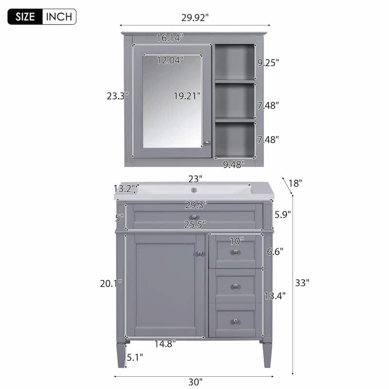 30'' Bathroom Vanity Set with Mirror Cabinet