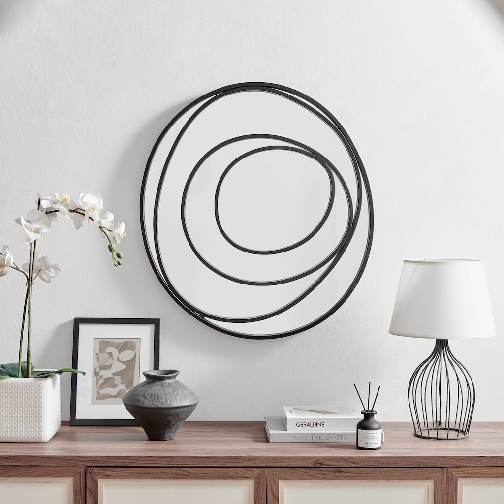 Danya B. Sonya 25.5-inch Contemporary Continuous Circles Wall Mirror with Black Iron Accents