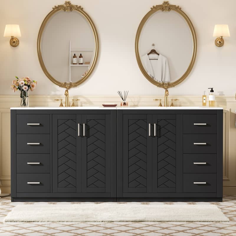 GDFStudio - Carrington Modern Freestanding Double Bathroom Vanity Set with Ceramic Sinks, Drawers & Soft Closing Doors - 72'W