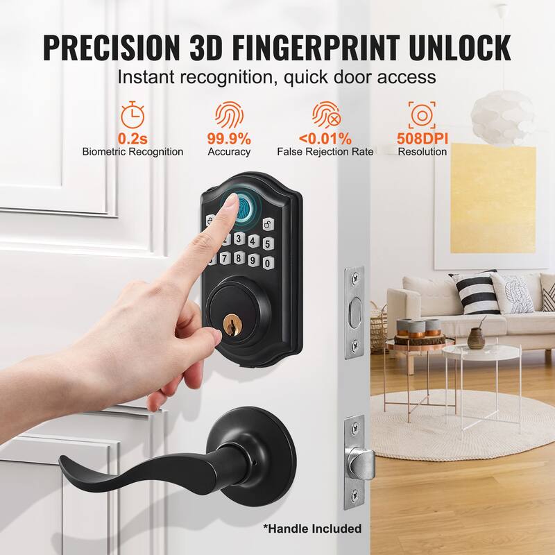 Fingerprint Door Lock for Front Door, Electronic Keypad Deadbolt with 300 Users