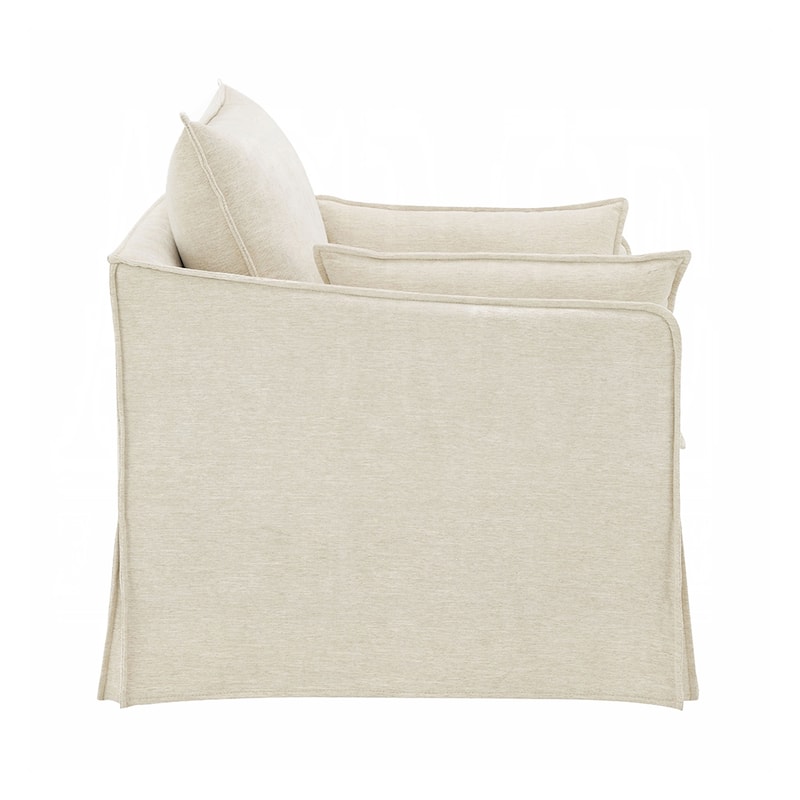 Linen Upholstered Accent Chair with 2 Pillows in Beige