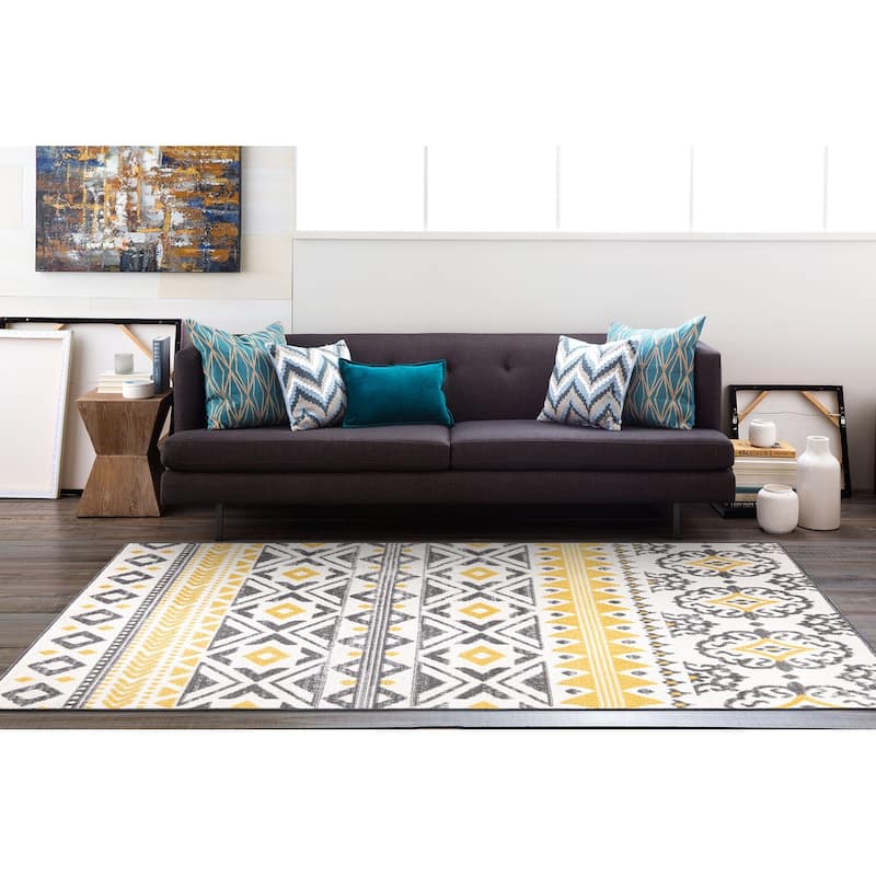 World Rug Gallery Distressed Boho Geometric Area Rug