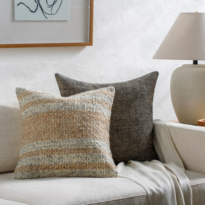 Eve Farmhouse Stripe Accent Pillow - 20"L x 20"W - Polyester - Beige