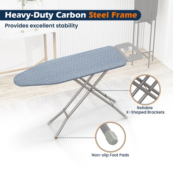 Gymax 48'' x 13.5'' Carbon Steel Ironing Table w/ 7-Level Height