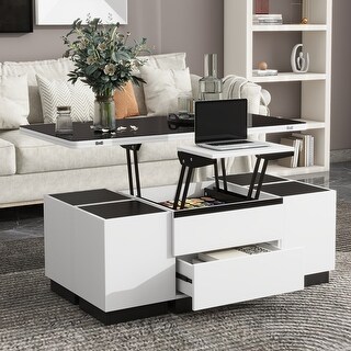 Modern Rectangular Lift Top Glass Coffee Table with Drawers & Storage ...