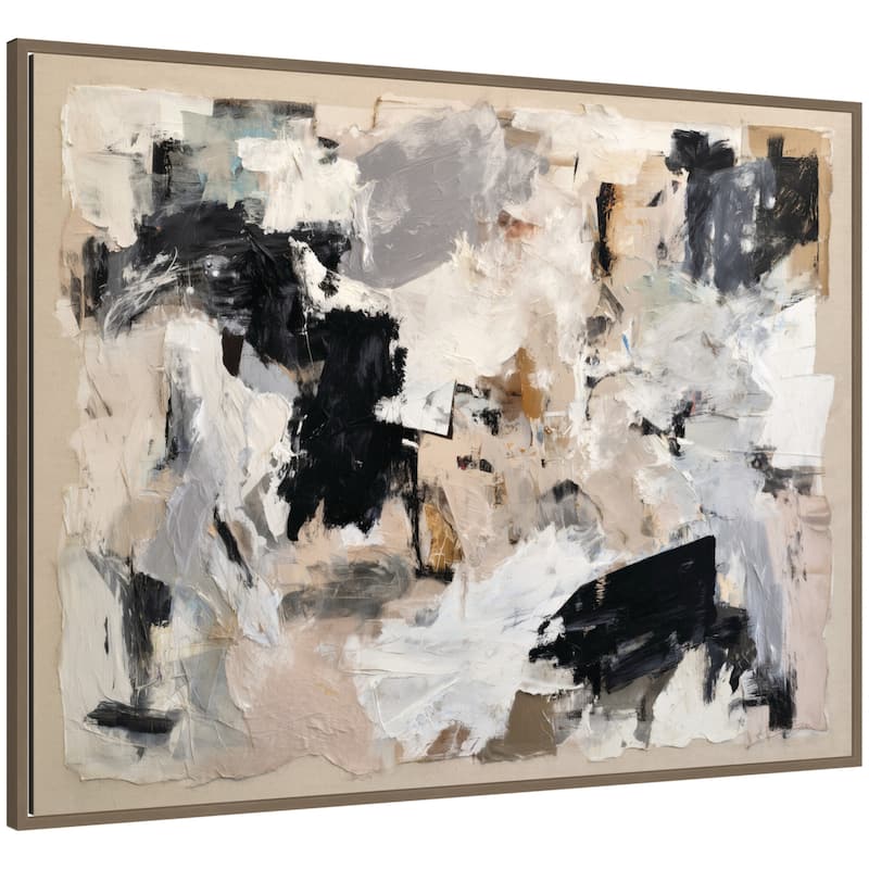 Kate and Laurel Expressive Tonal Neutral Abstract by The Creative Bunch Studio Framed Canvas Wall Art Print - 42 x 32 - Gold