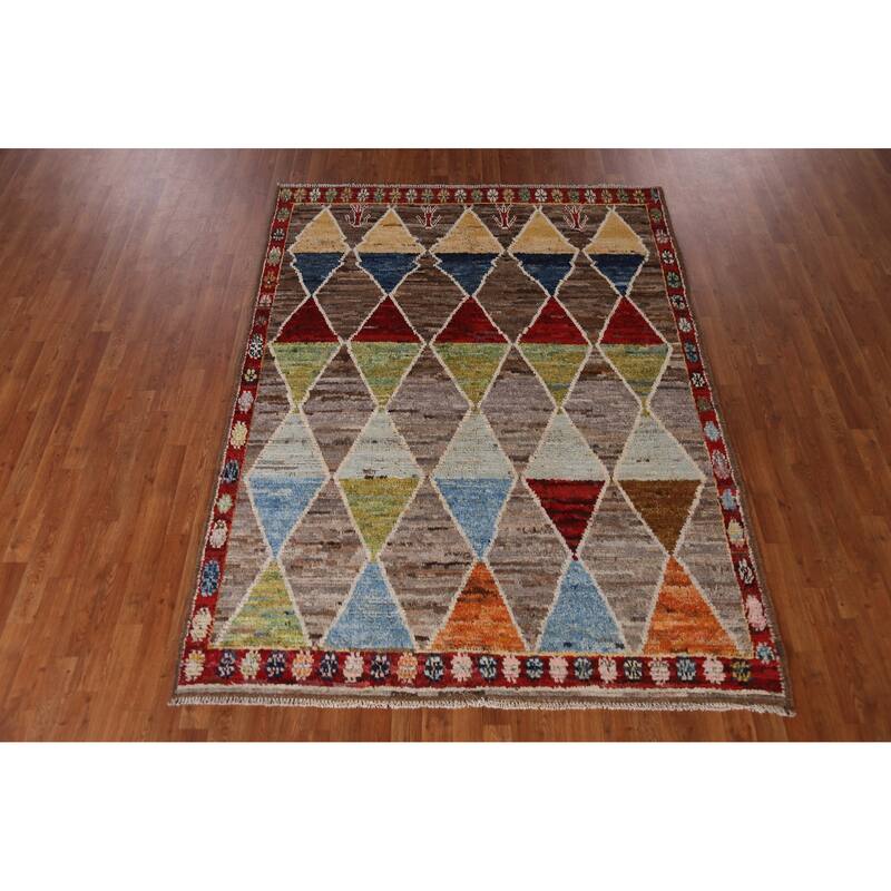 Trellis Moroccan Oriental Area Rug Hand-Knotted Wool Carpet - 5'11" x 7'8"