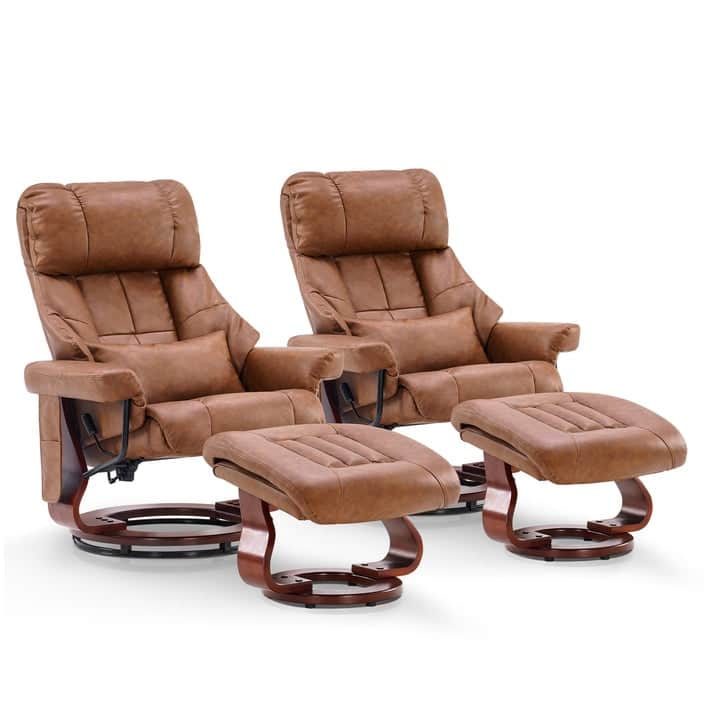MCombo Set of 2 Recliner Chair with Ottoman Vibration Massag Faux Leather 9068