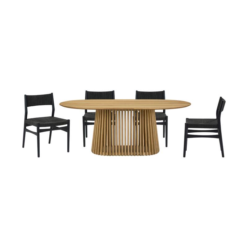 Pasadena Danish Solid Wood Oval Dining Table Set wtih Paper Cord Chairs