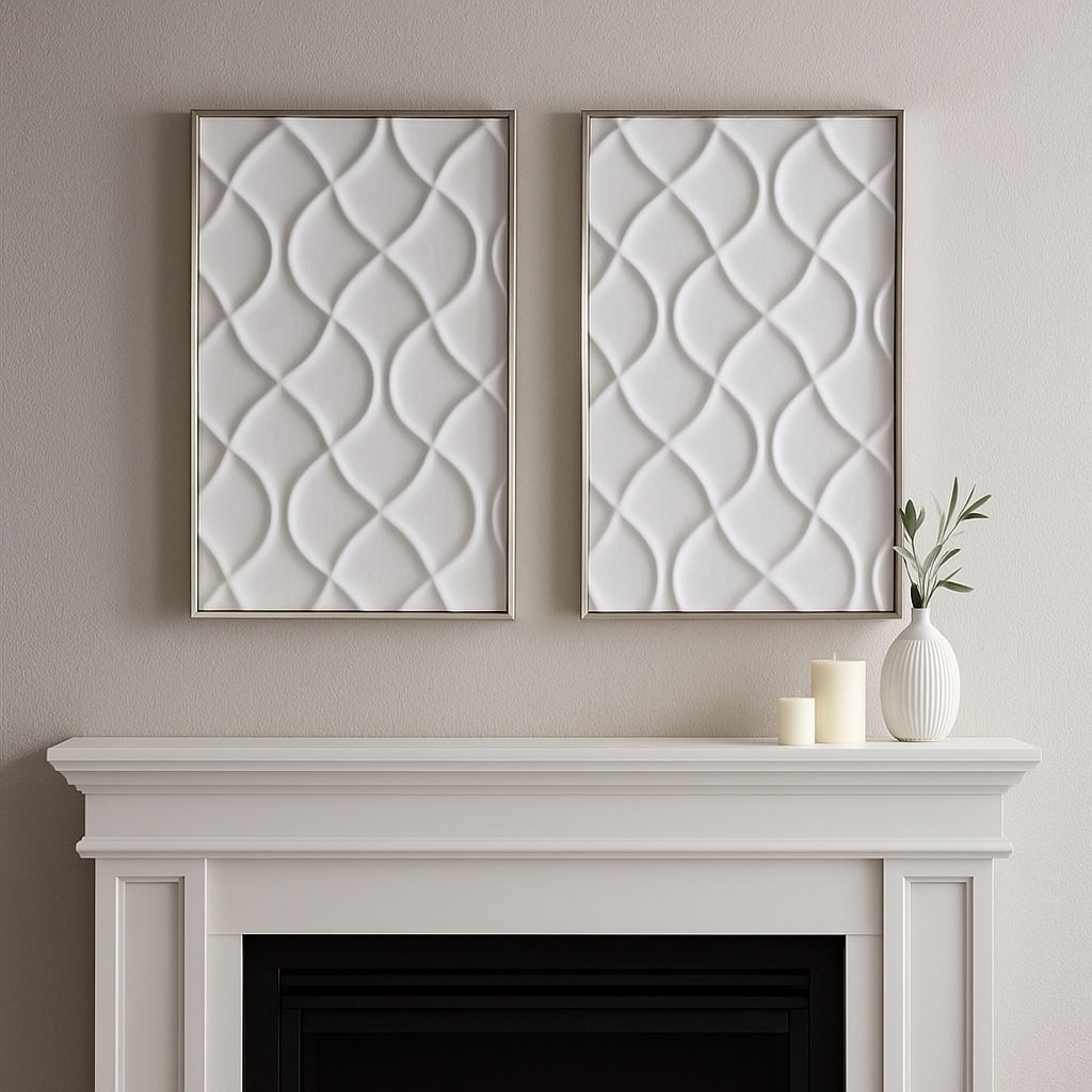 Modern Plaster Wall Decor with Geometric Design - Set of 2, 40", White