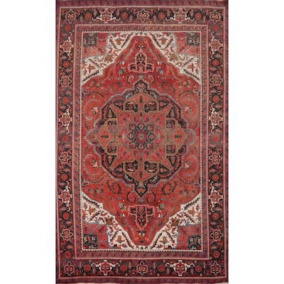 Hand Knotted Oriental 100% Wool Carpet Traditional Floral Red Heriz Area Rug - 10' 11'' X 7' 6''