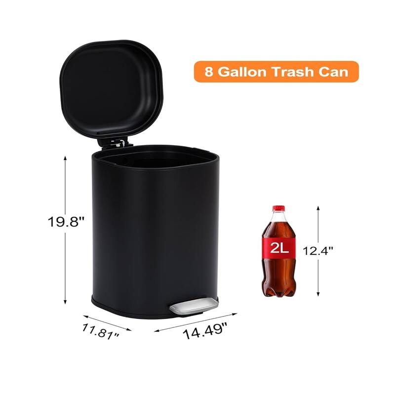 8 Gallon / 30L Step Stainless Steel Trash Can, Ideal for Bathroom, Kitchen, Office, and Bedroom