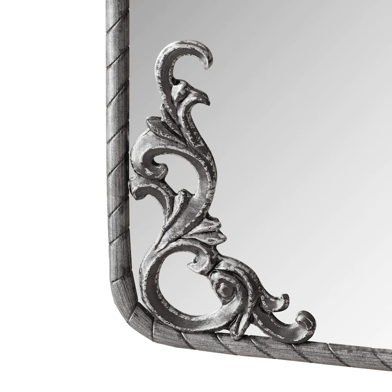 58"x24" Arched Full Body Mirror with Vintage Ornate Carved Applique on Top and Bottom, Hanging Wall Mounted Mirror,