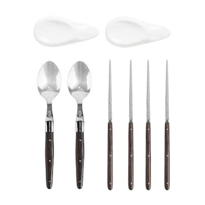 French Home Wenge Wood Chopsticks, Laguiole Spoons, and Ceramic Rests, Set of 2 Pairs