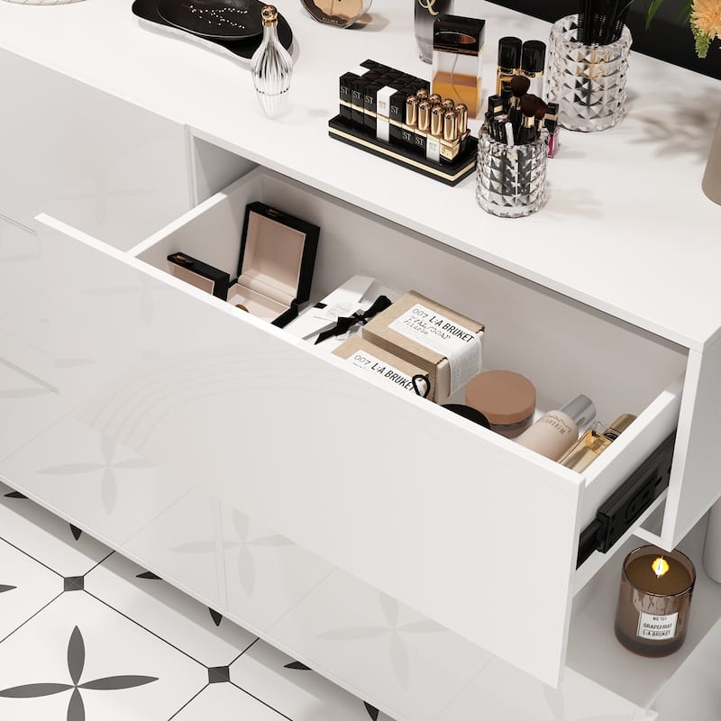 6 Drawer Chest Bedroom Modern High Gloss Wood Dresser Closet Storage