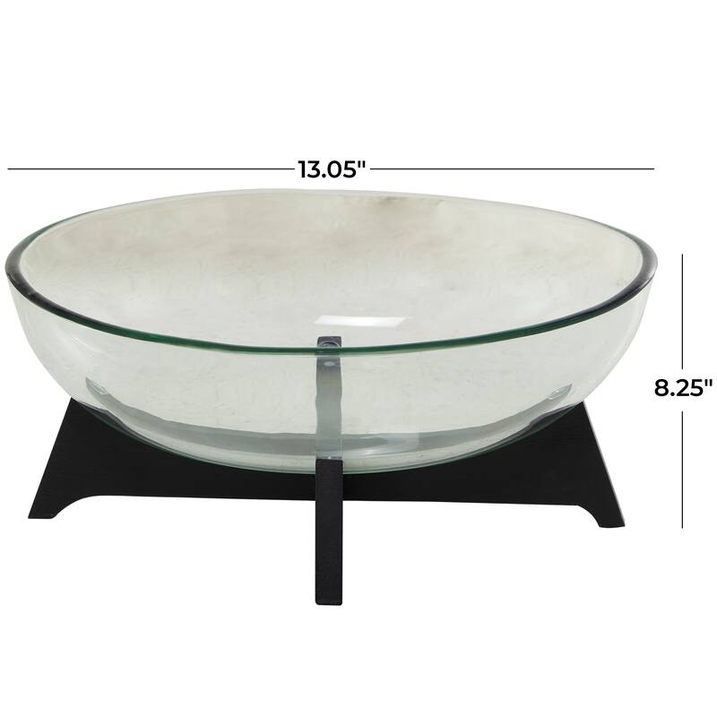Clear Glass Kitchen Serving Bowl with Black Wooden Base