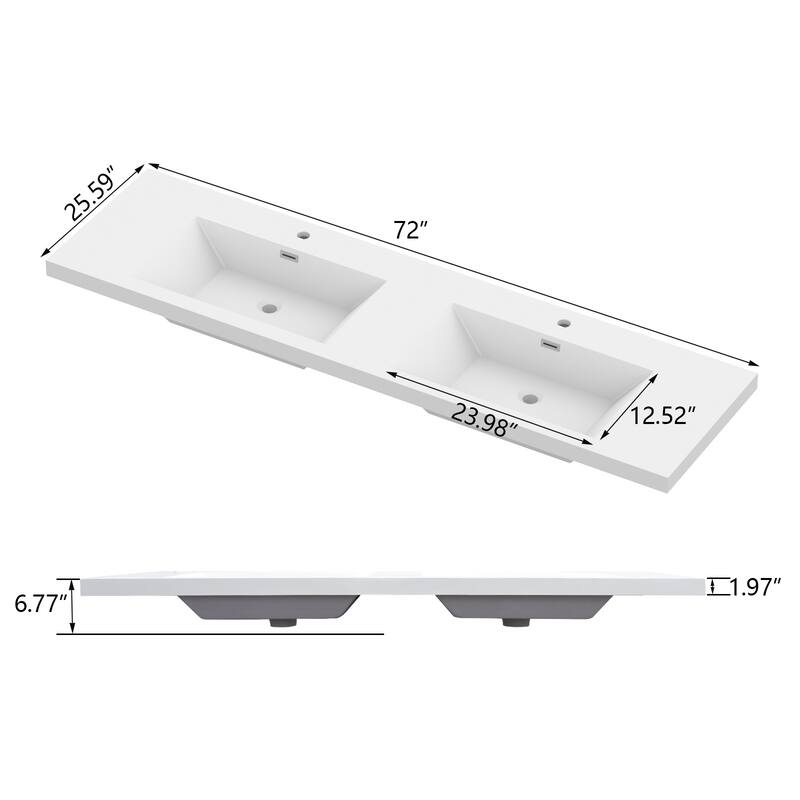 72" in. W x 26" in. D Integrated Resin Bathroom Rectangular Dual Sink Vanity Top One-Piece Design
