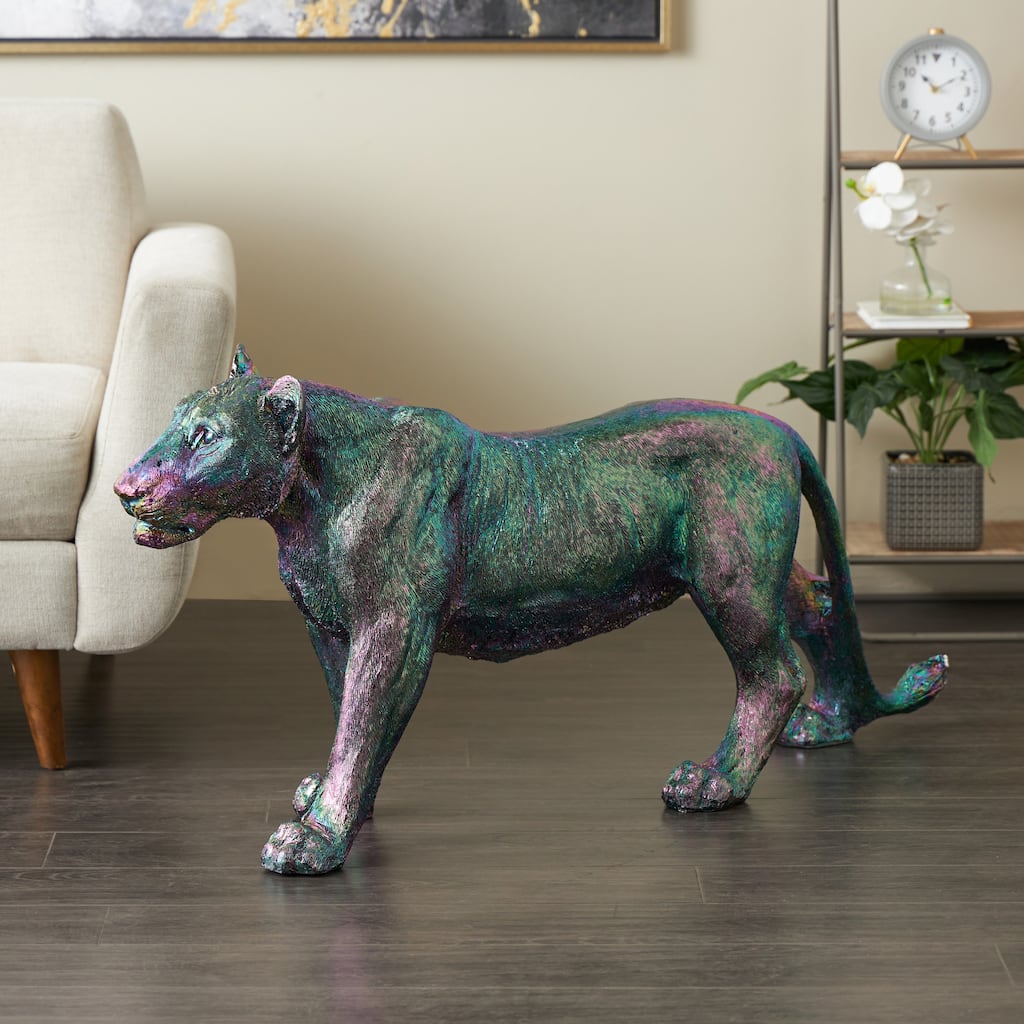 Multi Colored Resin Standing Leopard Decorative Sculpture with Rainbow Shimmer Finish