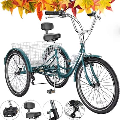 DoCred 24" Adult 7-Speed Tricycle, 3 Wheel Bike with Large Basket
