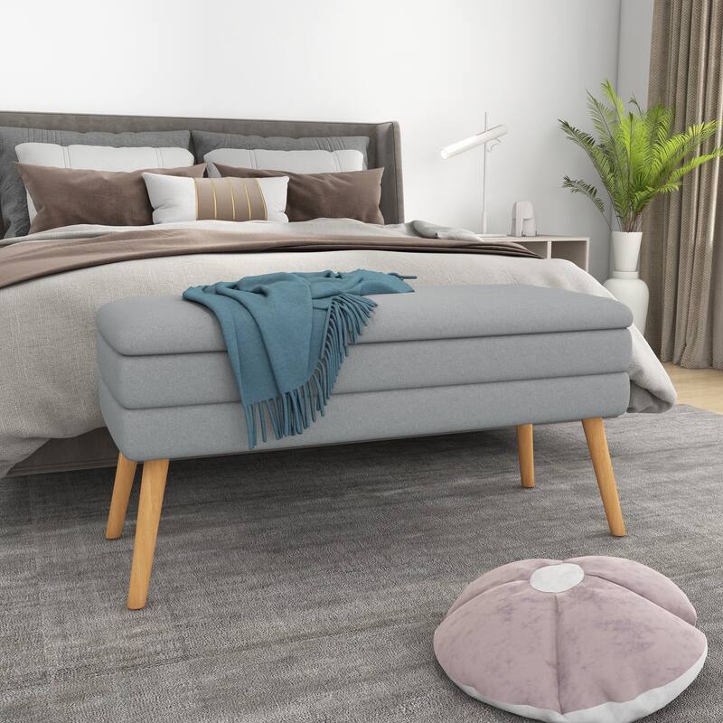 Modern Linen Storage Bench Upholstered Ottoman - Gray