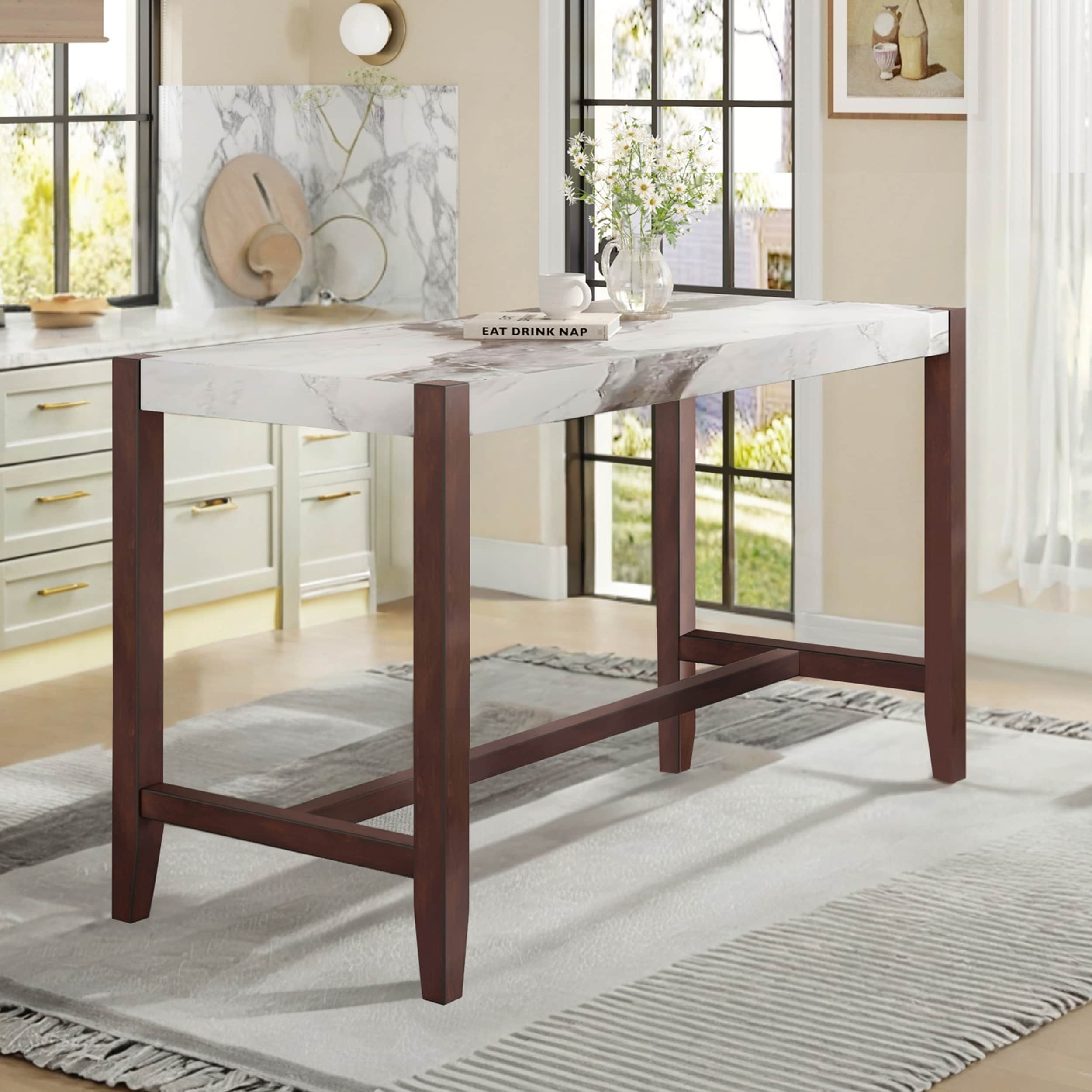 Counter Height Faux Marble Dining Table for Home and Office Use
