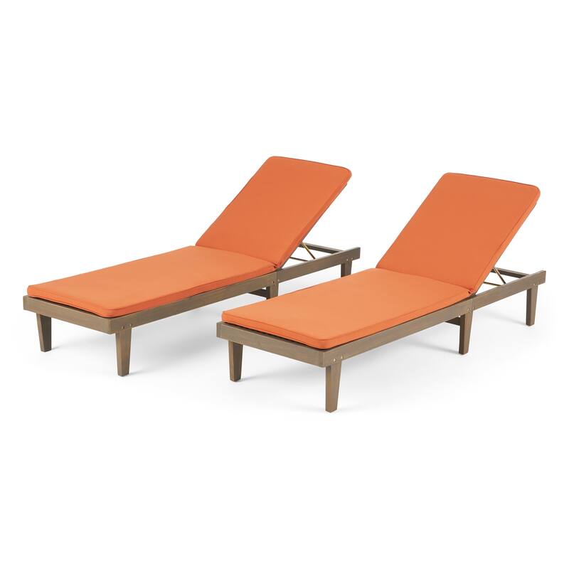 Nadine Outdoor Modern Cushioned Acacia Chaise Lounges (Set of 2) by Christopher Knight Home - Gray Finish + Rust Orange Cushion