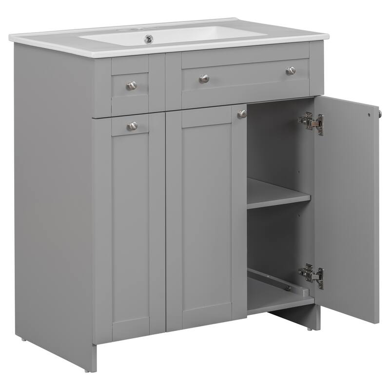 Bathroom Vanity with Sink, Single Basin Vanity Set with Double-Tier Drawer, Bathroom Storage Cabinet with Adjustable Shelf
