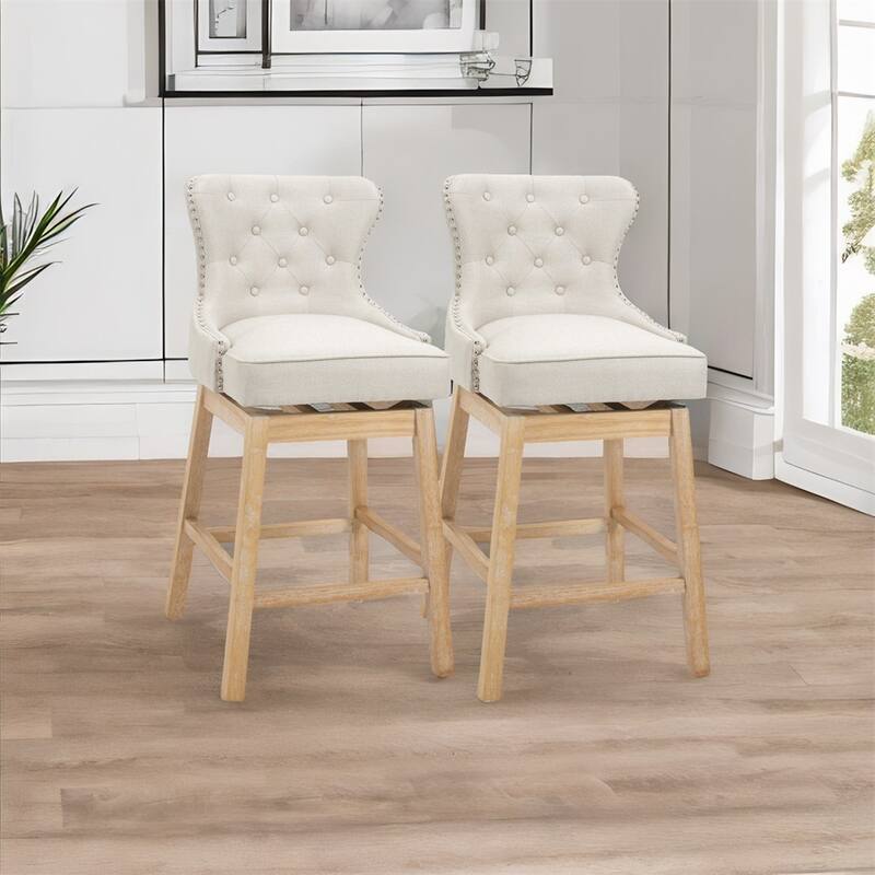 Upholstered Fabric Bar Stools, 180° Swivel Nailhead-Trim Pub Chairs