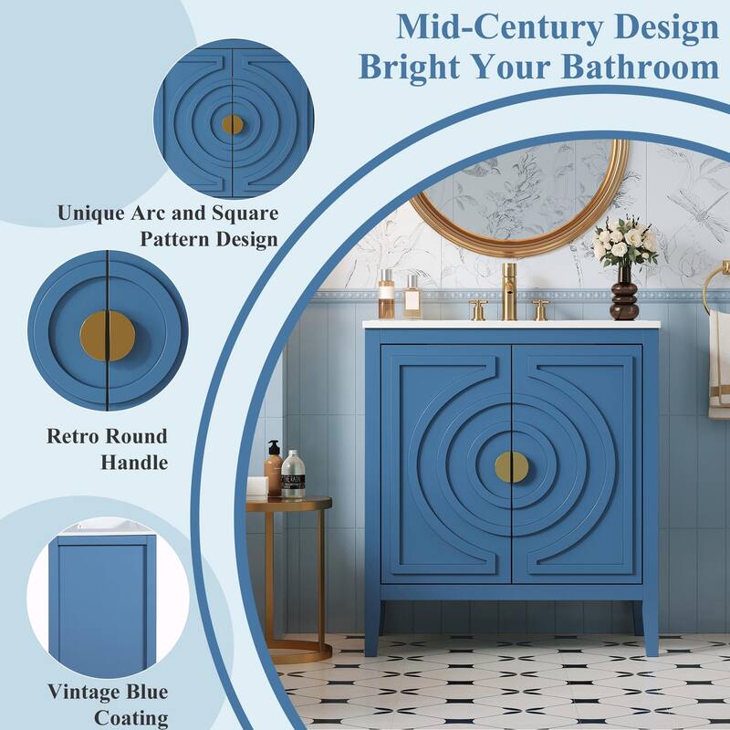 30" Bathroom Storage Cabinet with 2 Soft Closing Doors, Organizer, Hidden Drawer and Adjustable Shelf