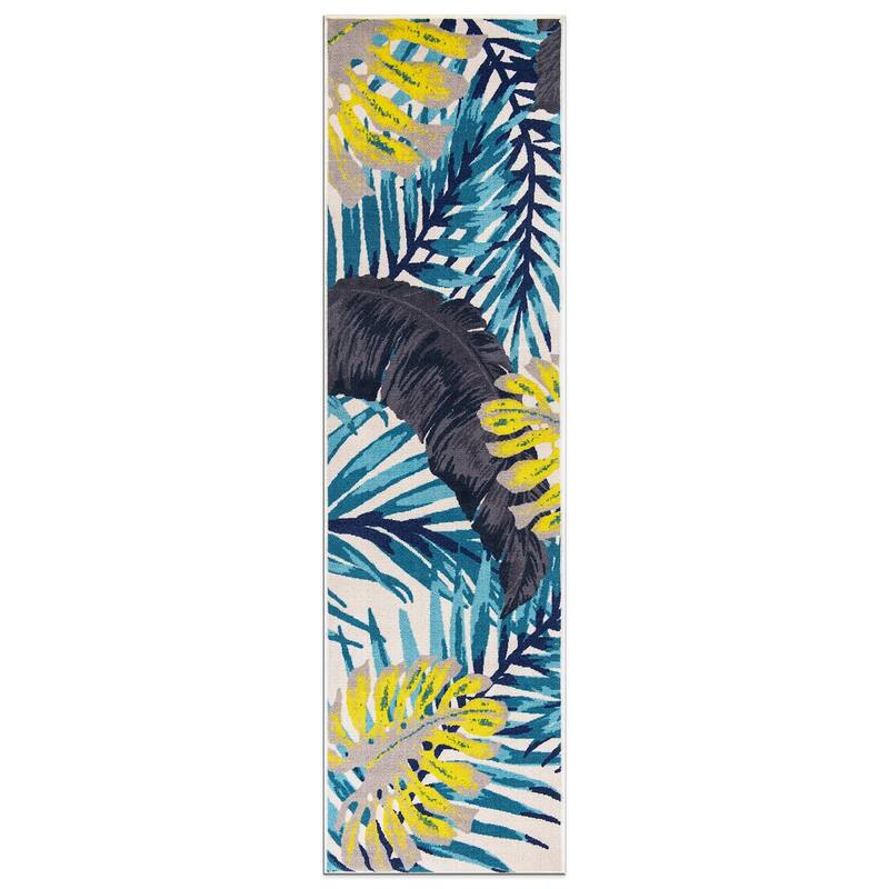 Contemporary Tropical Floral Leaves Non Slip Area Rug