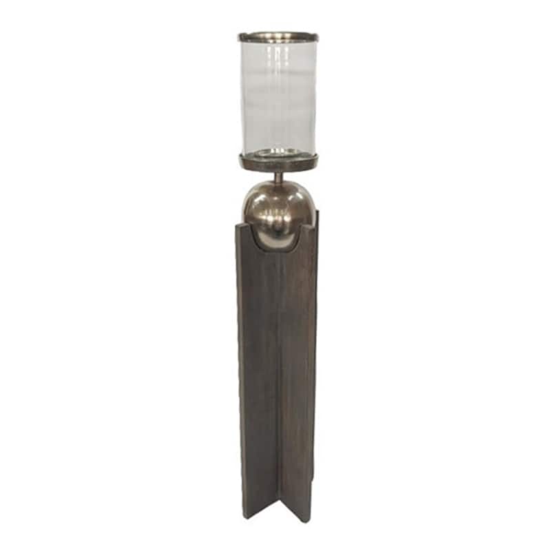 Candle Holder - Gray Wood Pillar with Metal Sphere