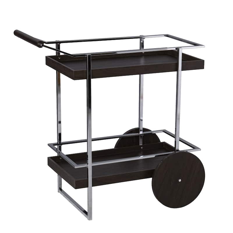 HomeRoots 34" Brown And Silver Iron and Wood Rolling Bar Cart - 34.25 in. x 35.00 in. x 19.50 in.
