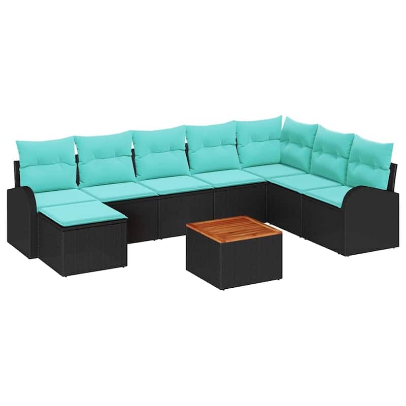vidaXL 9 Garden Sofa Set with Cushions Black/Grey Poly Rattan - 113.8 x 70.5 x 27.2