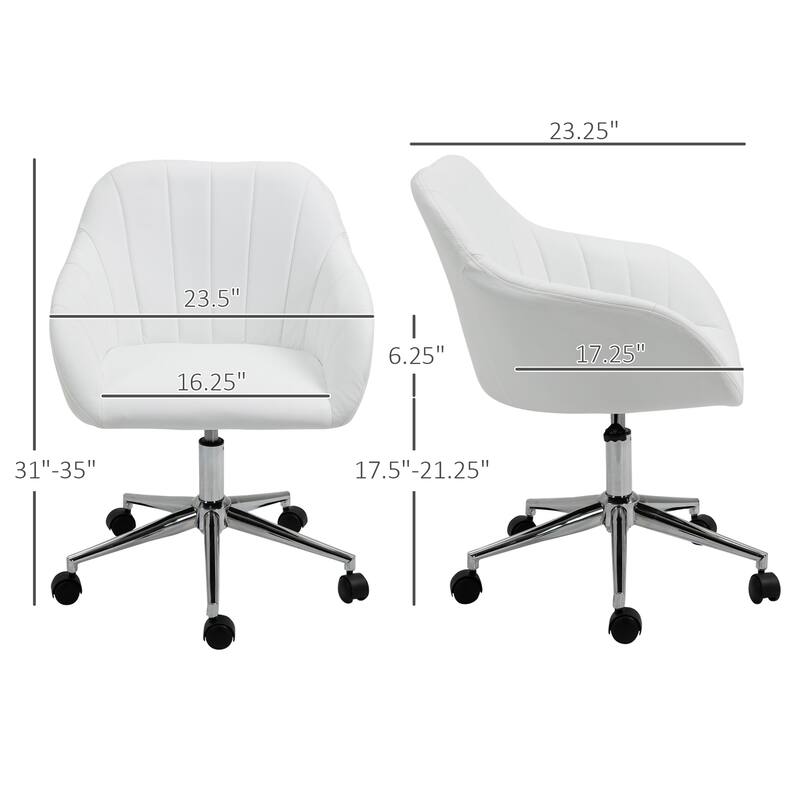 White Upholstered Swivel Task Chair with Adjustable Seat Height and Rolling Wheels for Home Office - 23.5"W x 23.25"D x 31"-35"H