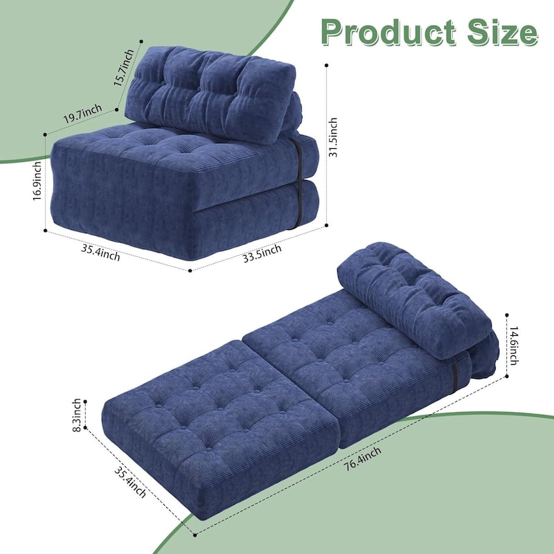 Portable Floor Folding Sofa Bed, Convertible Sleeper Chair for Living Room