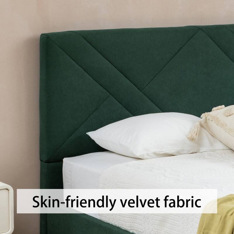 Plywood Frame Full Upholstered Platform Bed - Green - Full