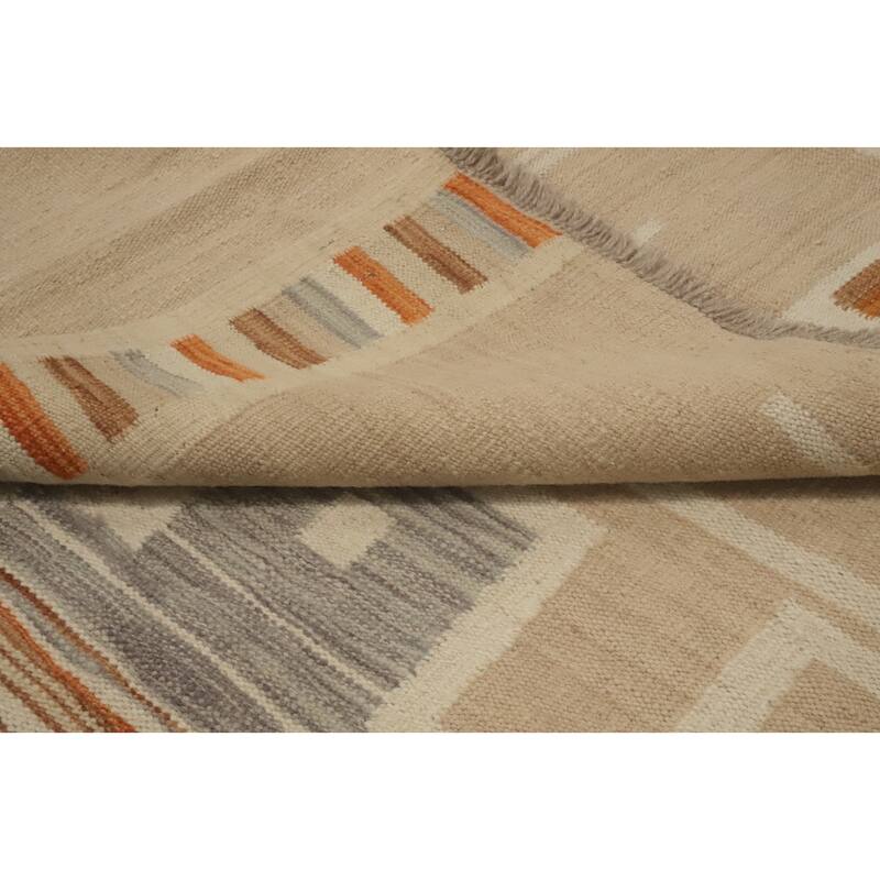 Hand Woven Oriental 100% Wool Carpet Southwestern Tribal Beige & Ivories Kilim Area Rug - 6' 7'' X 4' 11''