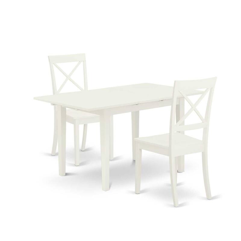 HomeStock 3-Piece Linen White Finish Rectangular Solid Wood Top with Butterfly Leaf Dining Table Set