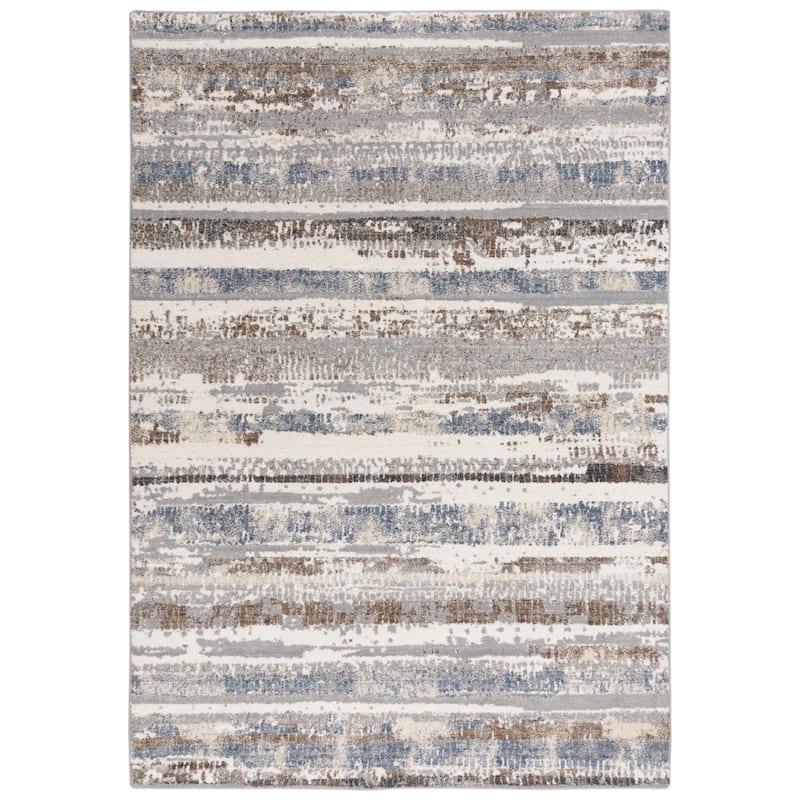 Alora Decor Sage Modern Contemporary Stripe Blue/Brown Wool Area Rug