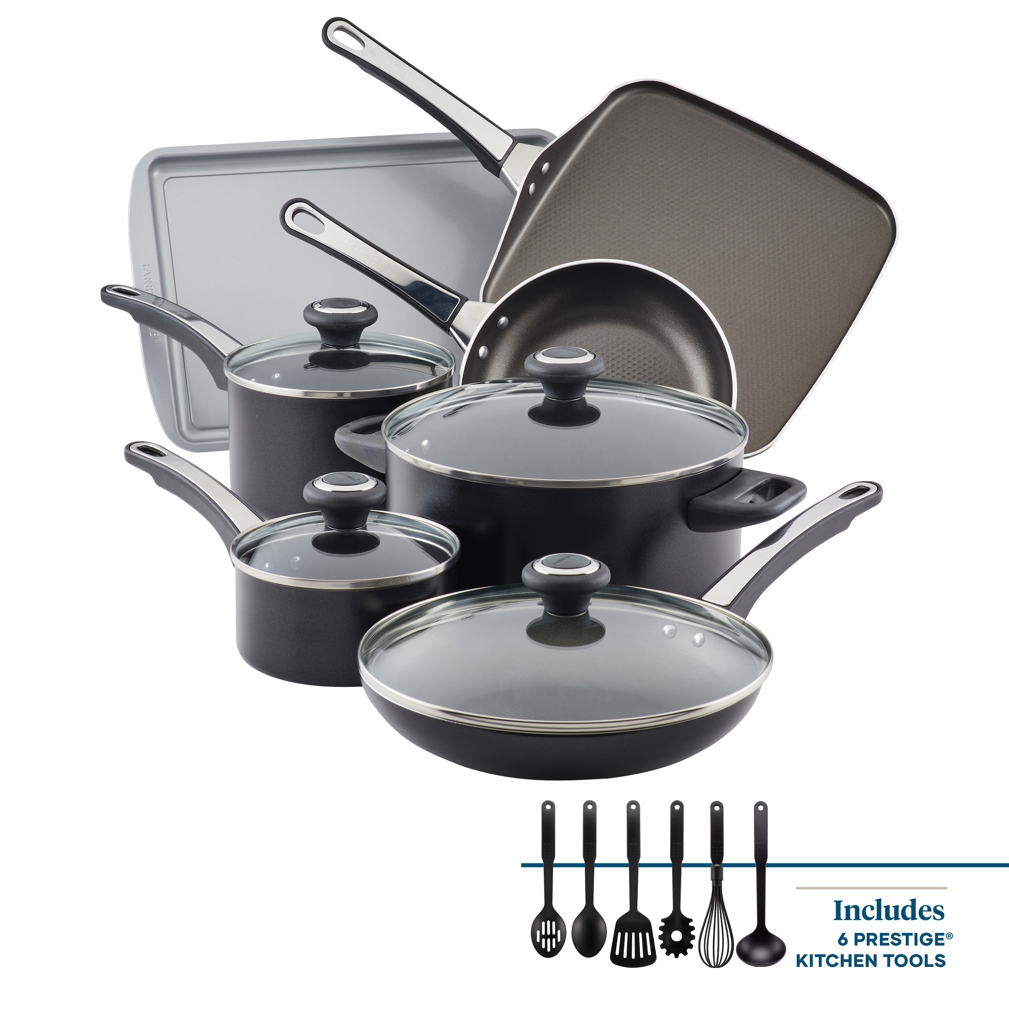 Granitestone Charleston Hammered 15 Piece Cookware Set, Black