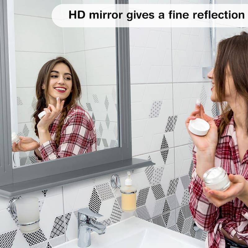 Bathroom Wall Mirror Square Makeup Hanging Mirror with Shelf