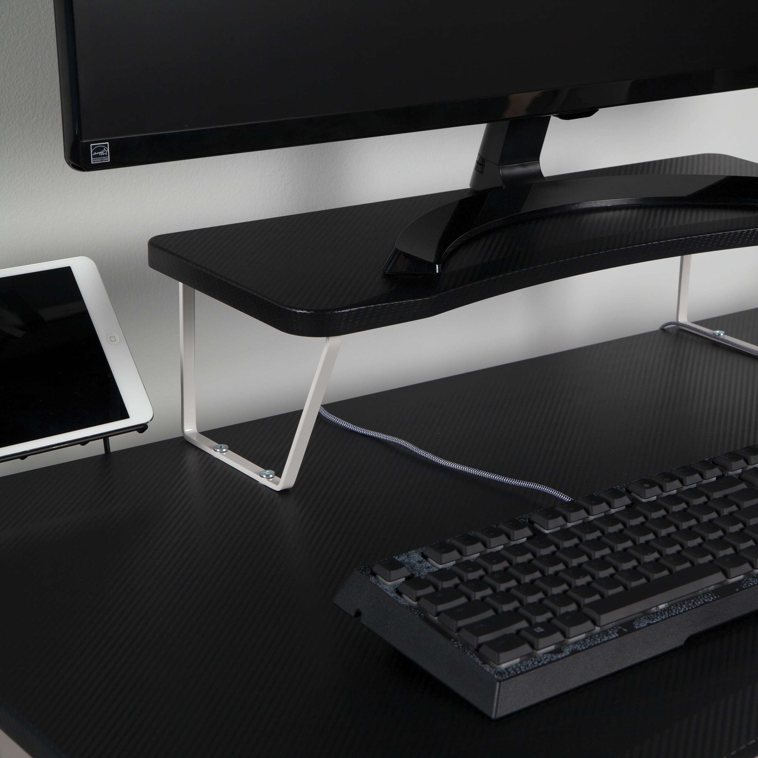 ESF309 Computer Gaming Desk with 4-Tier Storage Shelves Black