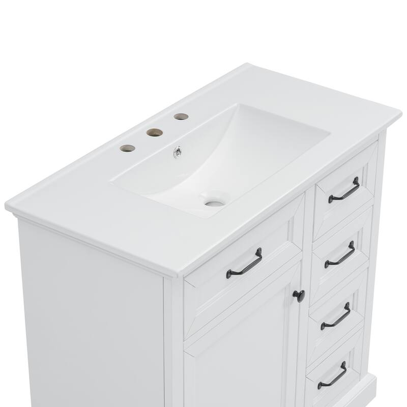 Roomfitters 36" Bathroom Vanity with Ceramic Sink, 2 Tip-out Drawers and Smart Storage Organizer