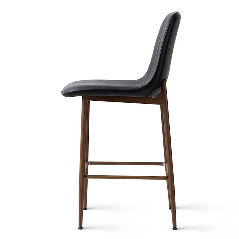 Modern PU Leather Counter Height Bar Stools with Walnut Wood-Grain Metal Legs (Set of 3)