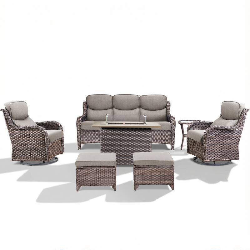 Pocassy Outdoor Fire Pit Sofa Swivel Chairs Ottoman Conversation Set