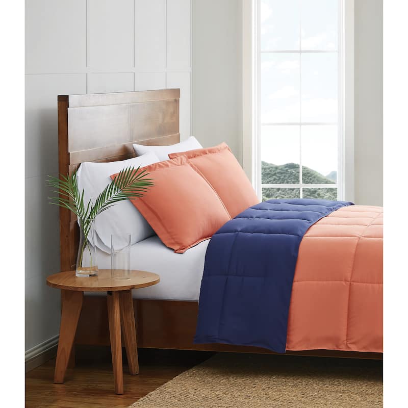 Truly Soft Everyday Reversible Down Alternative 3-Piece Comforter Set - King - Orange/Navy