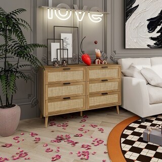 Modern Rattan 6 Drawer Dresser Wood Storage Cabinet - Bed Bath & Beyond ...