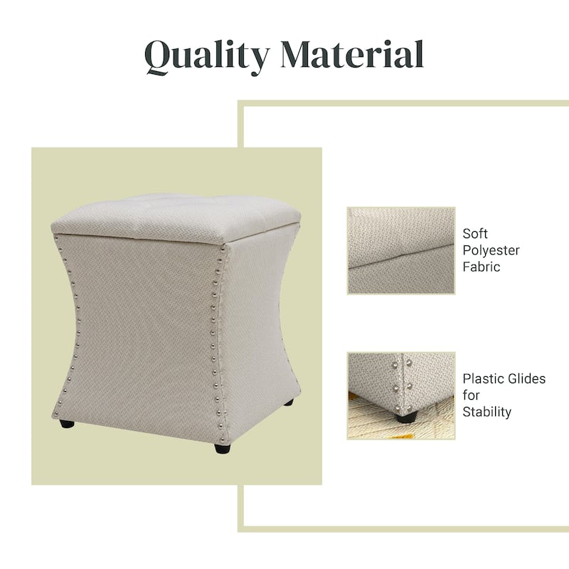 NPD Furniture Amelia Nailhead Tufted Storage Ottoman