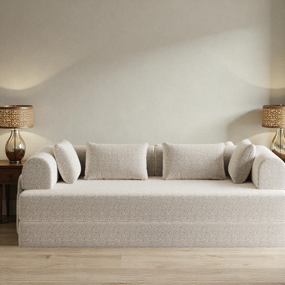 78.7" Convertible Sleeper Sofa Bed, Chenille Folding Mattress Couch with Side Pocket & Pillows, No-Assembly Floor Lounge Sofa