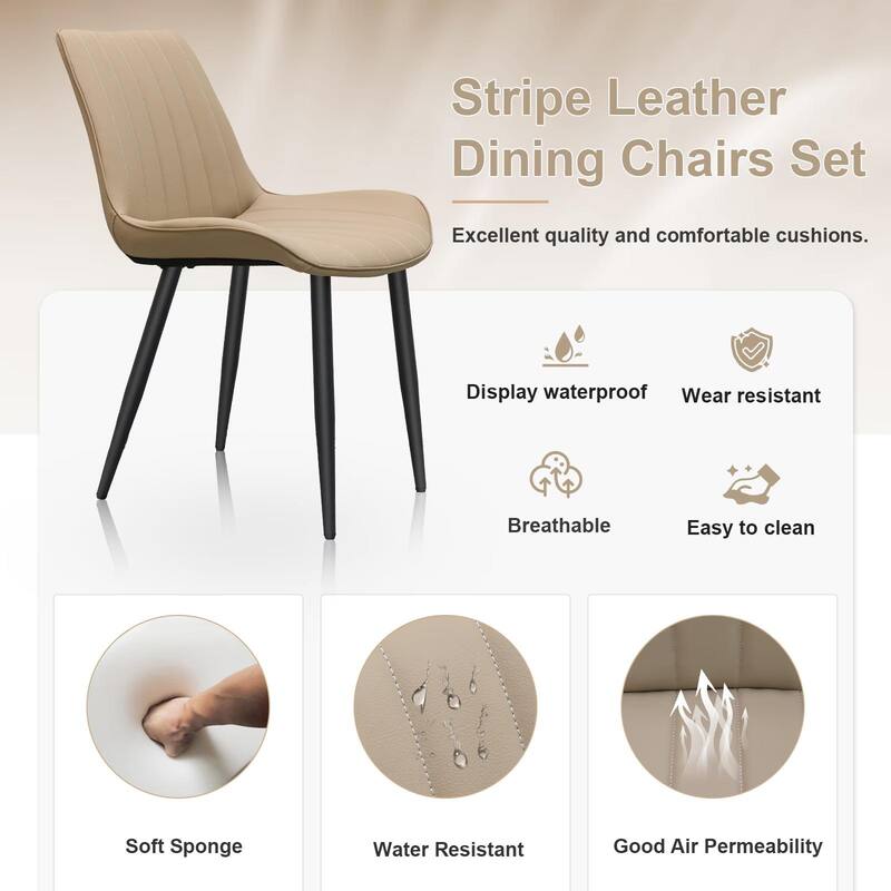 PU Leather Dining Chair with Metal Legs, Wave Pattern Upholstered Armless Chair Set of 6 for Kitchen, Living